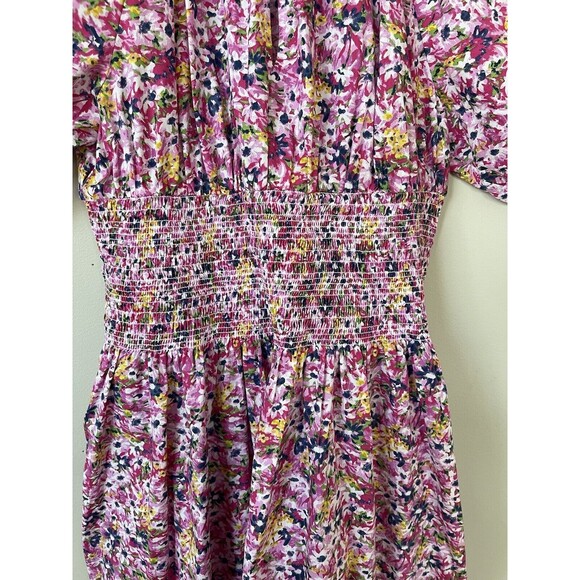 J Crew Puff Sleeve Smocked Midi in Pink Floral Fields Preppy Dress Size L NWT - Picture 6 of 16